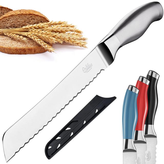 Orblue Serrated Bread Knife with Upgraded Stainless Steel Razor Sharp Wavy Edge Width - Bread Cutter Ideal for Slicing Homemade Bread, Bagels, Cake (8-Inch Blade with 5-Inch Handle)