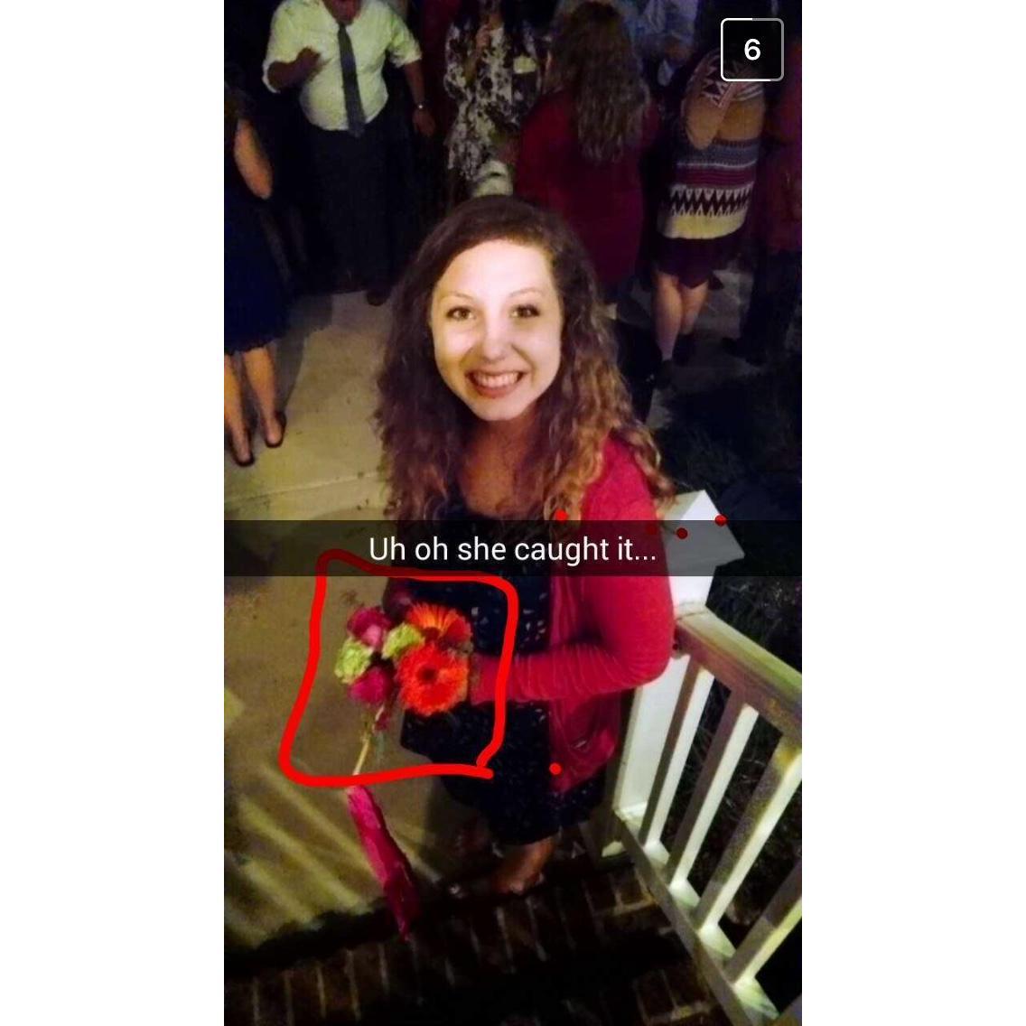 She just had to catch the bouquet..