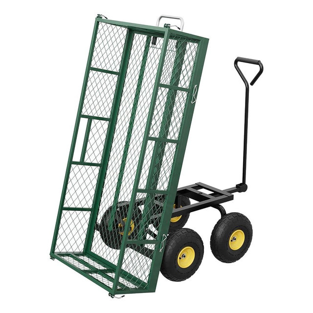 GarveeLife 900 LBS Garden Dump Cart with Removable Sidewalls, Heavy Duty Steel Dump Wagon with 180° Swivel Handle & 10 in Tires, Yard Cart Utility Wheelbarrow for Backyard Farm