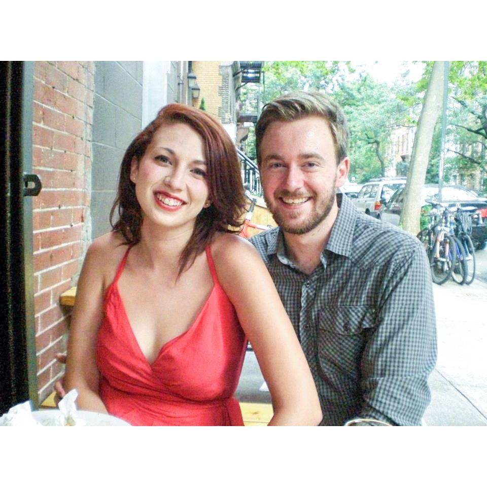 Out to dinner during our first summer living together on the Upper West Side, August 2012.
