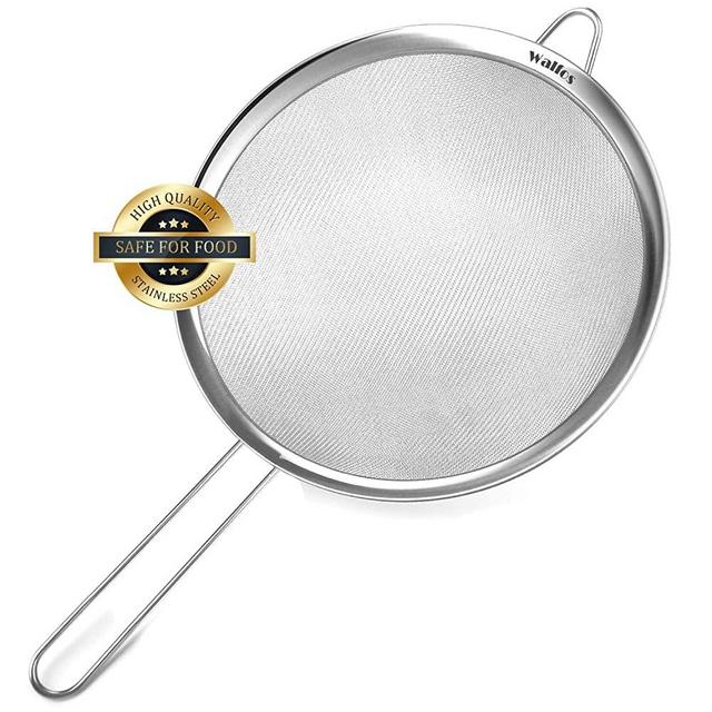 Walfos Fine Mesh Strainers, Premium Stainless Steel Colanders and Sifters, with Reinforced Frame and Sturdy Handle, Perfect for Sift, Strain, Drain and Rinse Vegetables, Pastas and Tea（8")