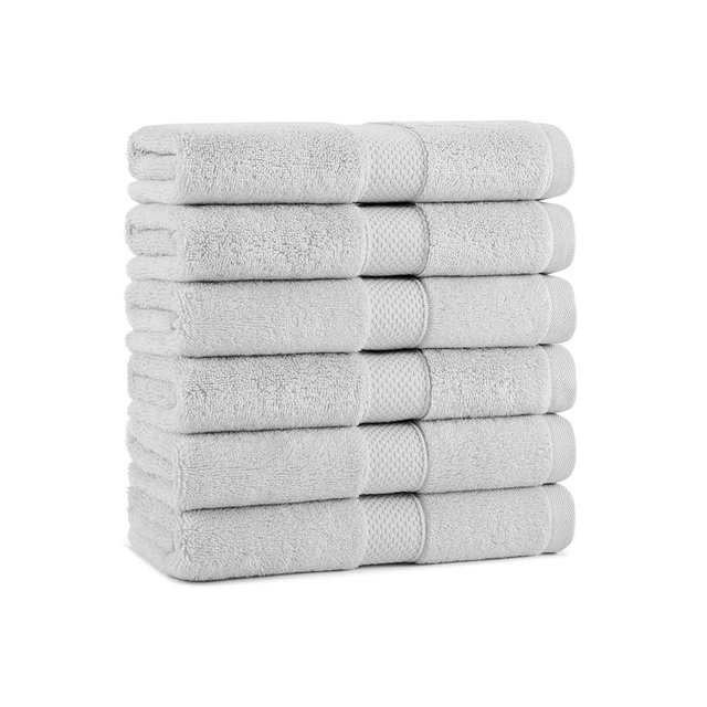 Aston & Arden Egyptian Hand Towels - (Pack of 6) Oversized Ultra Soft Thick & Absorbent, 100% Ringspun Egyptian Cotton Bathroom Towel for Spa, Hotel, 600 GSM, 16 x 30 in, Light Grey