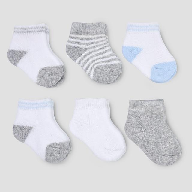 Baby Boys' 6pk Basic Ankle Terry Socks - Just One You® made by carter's White/Gray 0-3M
