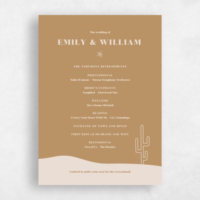 Beige Boho Wedding Program - Hernando