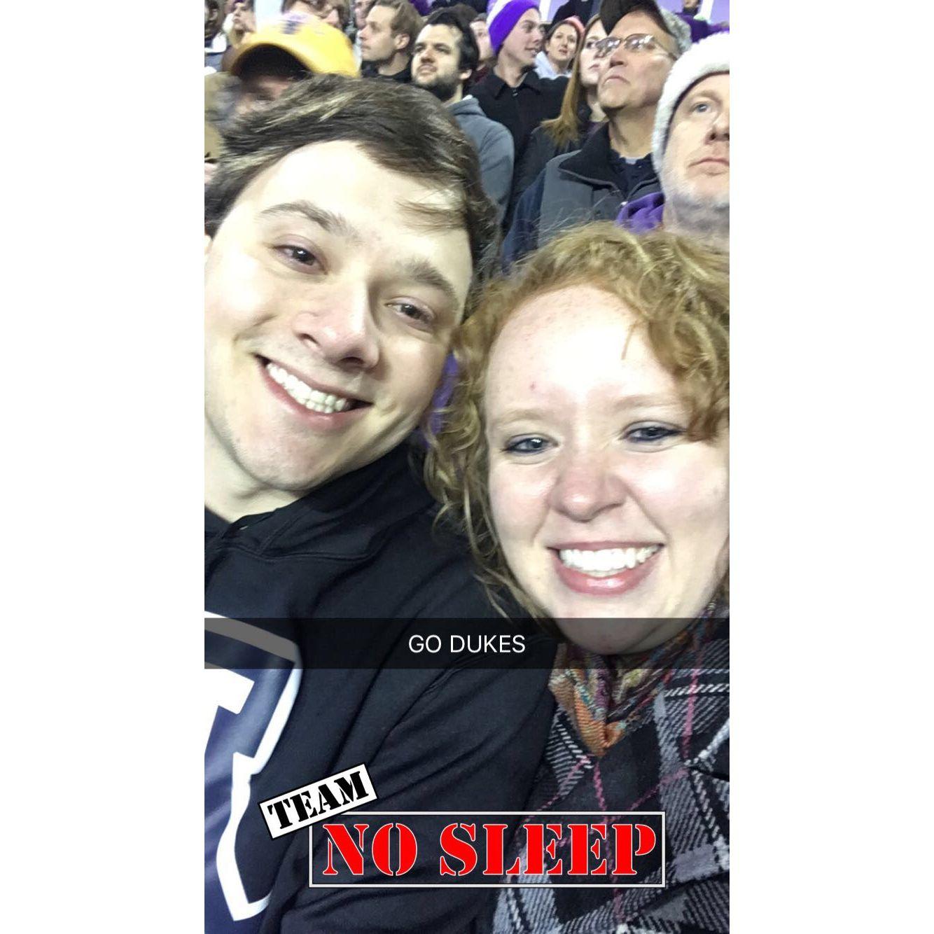 Our First JMU together...if you rewatch the game you will actually be able to see us on TV!