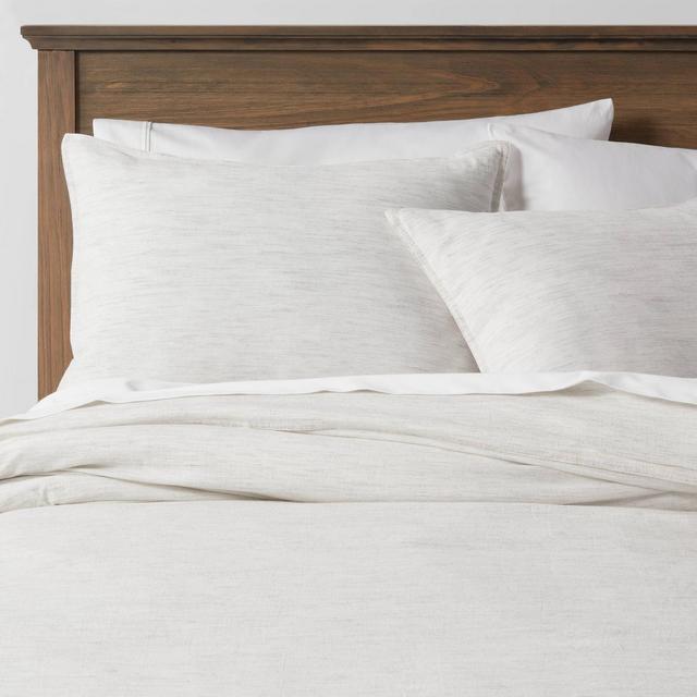 3pc King Space Dyed Cotton Linen Duvet & Sham Set Light Gray - Threshold™
