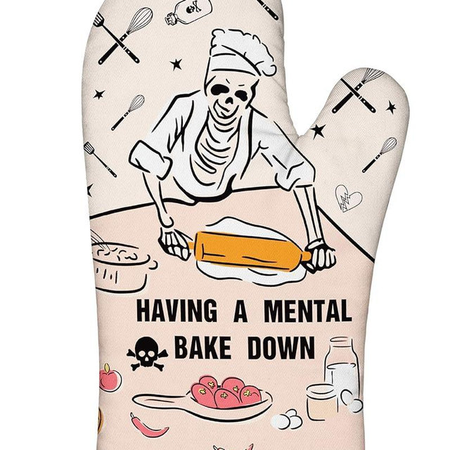 Swooflia Funny Oven Mitts Heat Resistant for Women - Cute Novelty Cool Long Heavy Duty Kitchen Cooking Baking Mittens Gloves Accessories 100% Cotton Thick Skull White