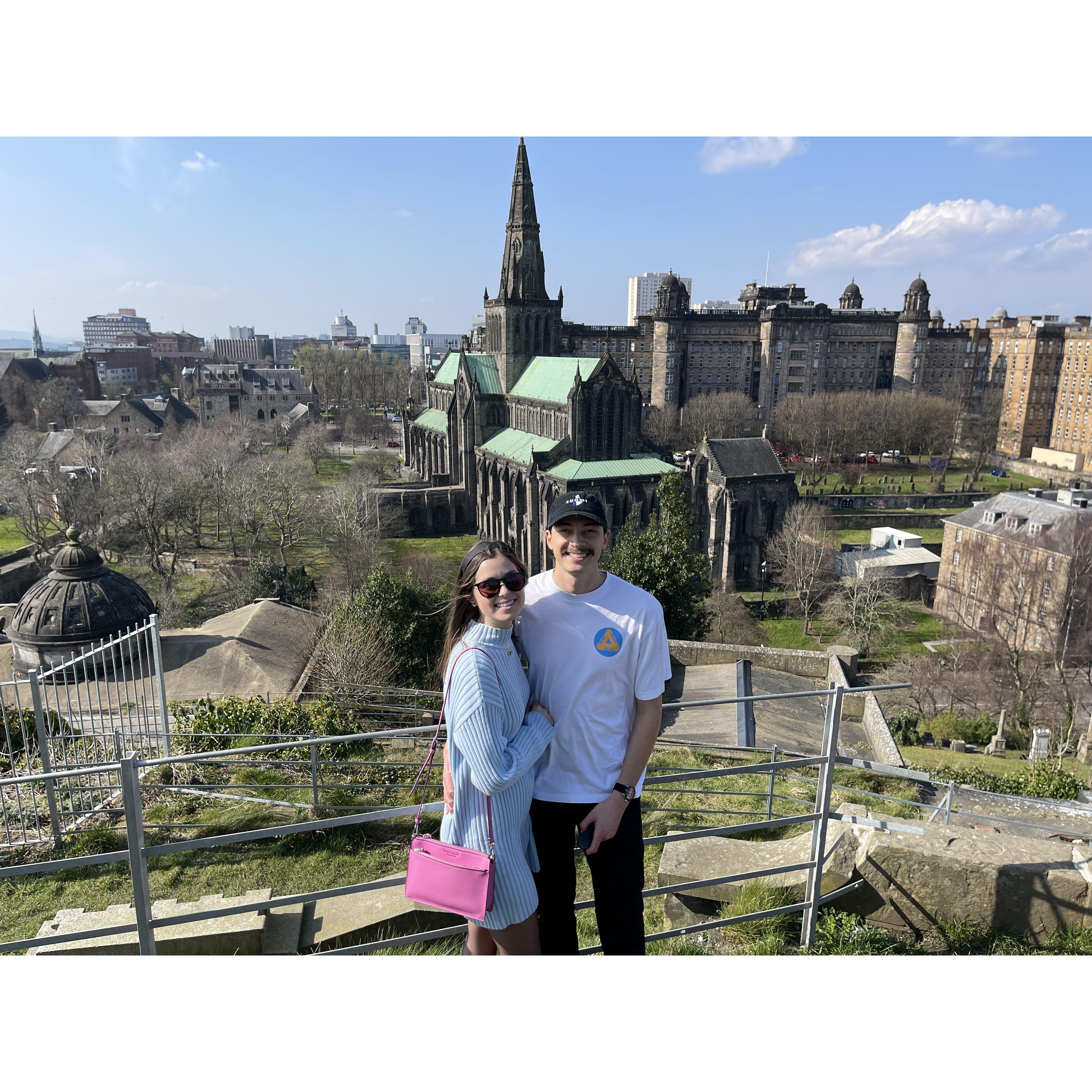 April 2022 - Clark and Sarah visiting Sarah's sister in Scotland. This picture was taken at an old church in Glasgow.
