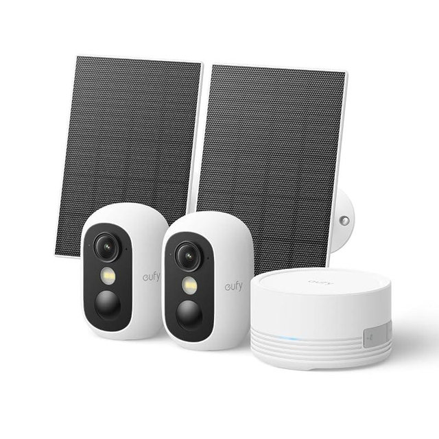 eufy Security eufyCam C35 2-Cam Kit with Solar Panel, Wireless Security Camera, Outdoor and Indoor, Magnetic Mount, Color Night Vision, Local Storage, No Monthly Fee, IP67, White
