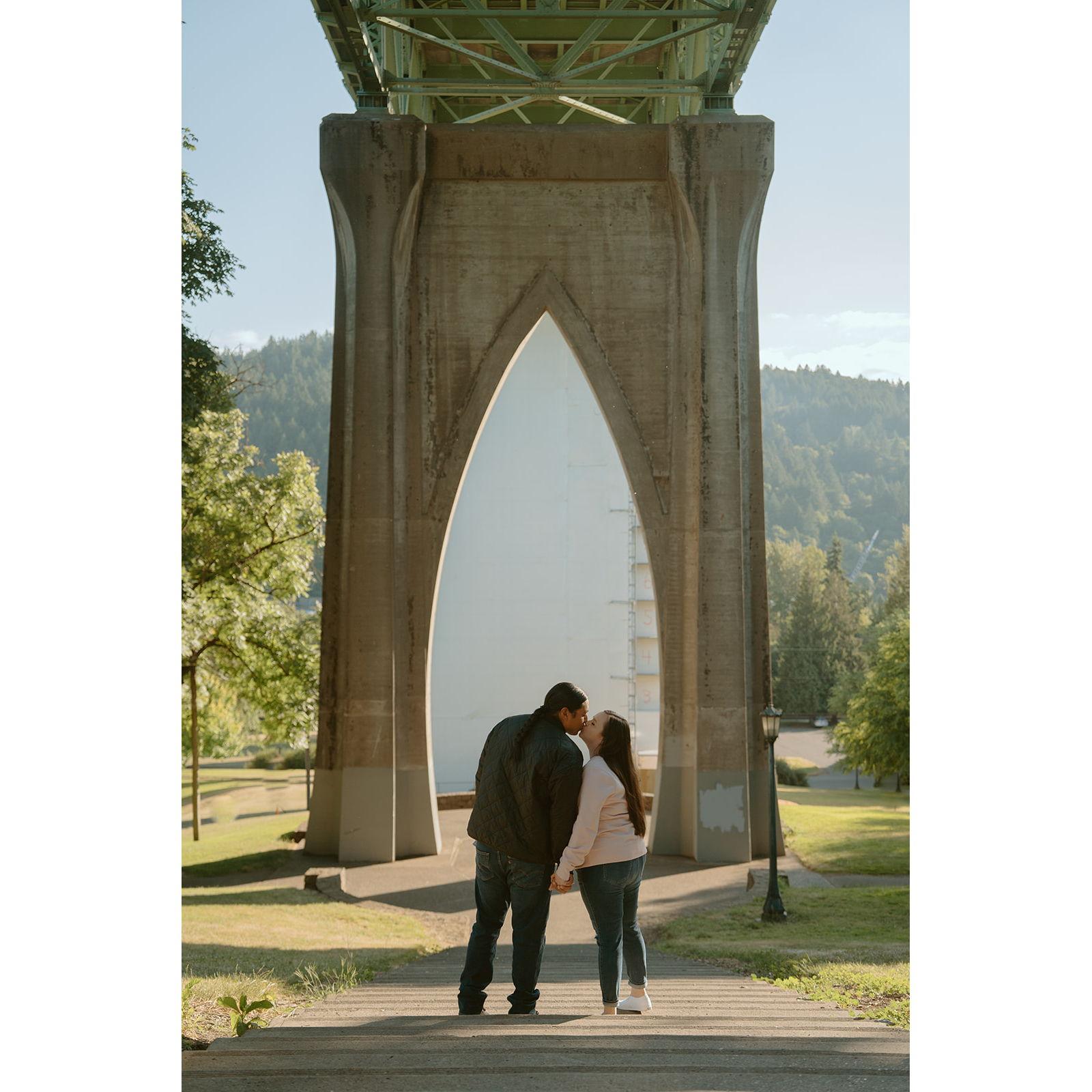 Engagement photo done by Emilyirenephoto.co at Cathedral Park