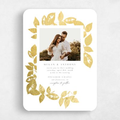 White Rounded Wedding Invitation - Jasmine Photo Foil
