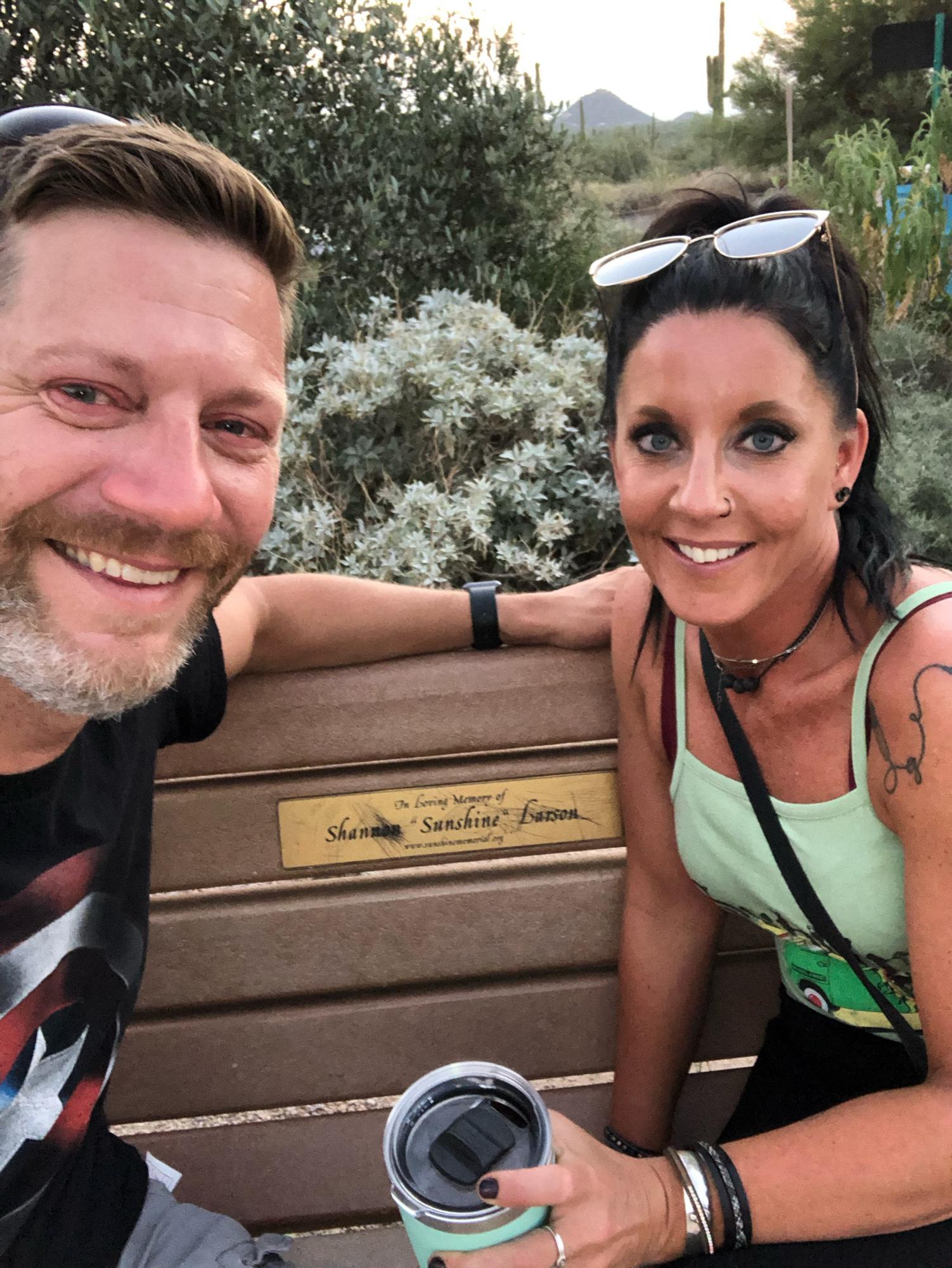 Sitting on Shannon’s bench in Usery Mountain Regional Park in AZ!😇