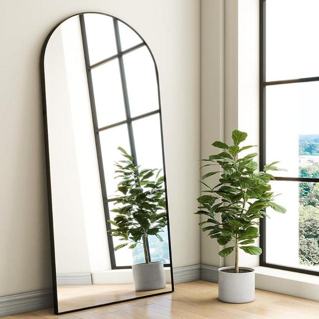 Easly 71"x30" Extra Large Arched Full Length Mirror - Leaning Mirror Arch Wall-Mounted Mirrors - Aluminum Alloy Frame Modern Simple Home Decor - for Living Room Bedroom Cloakroom, Black