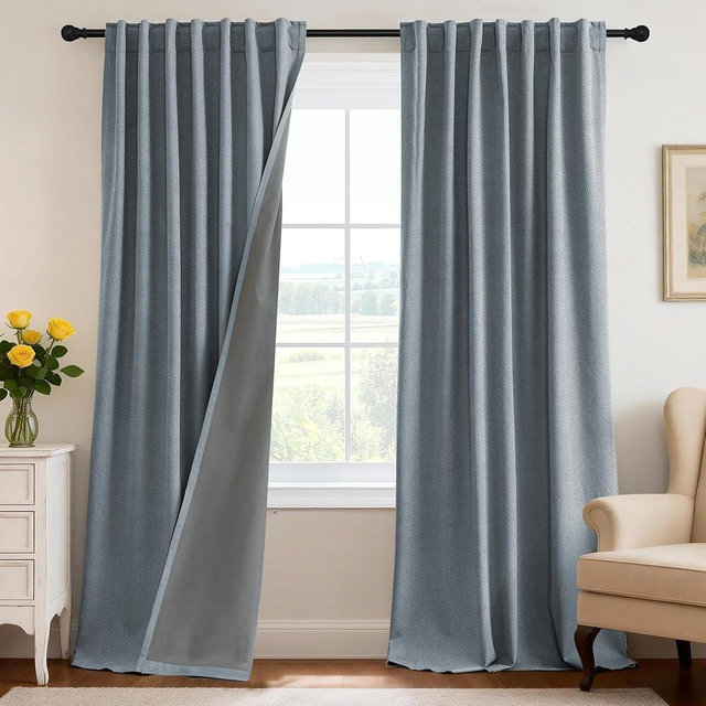 H.VERSAILTEX 100% Blackout Curtains Back Tab Full Light Blocking Curtain Draperies with Gray Coating Thermal Insulated Window Treatment Set of 2 Panels, 52" W x 108" L, Stone Blue