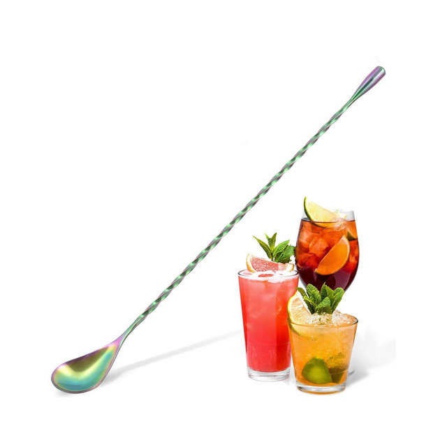 Zulay Kitchen Premium 12 Inch Stainless Steel Cocktail Spoon - Long Attractive Spiral Design for Layering Drinks