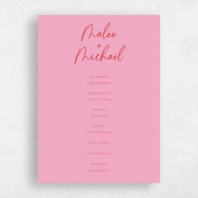 Carnation Pink Wedding Program - Santorini