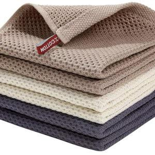 Homaxy 100% Cotton Waffle Weave Kitchen Dish Cloths, Ultra Soft Absorbent Quick Drying Dish Towels, 12 x 12 Inches, 6-Pack, Mixed Color