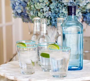 Summer Colored Rim Glass Tumblers, Set of 4