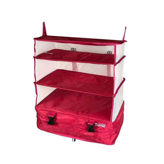 Grand Fusion Housewares Stow-N-Go Travel LuggageOrganizer&Packing Cube SpaceSaver With BuiltIn Hanging Shelves&LaundryStorage Compartment.SaveRoom InSuitcases,ReduceWrinkles&Never Unpack ClothesAgain