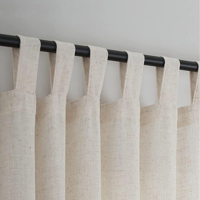 Natural Linen Semi Sheer Curtains Tab Top Light Filtering Elegant Curtains & Drapes for Living Room 52 x 96 Inches Long, Set of 2 Panels