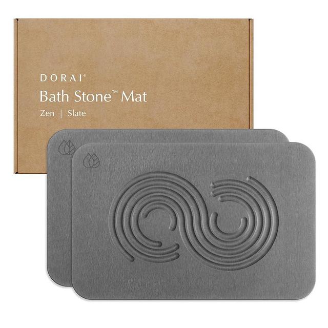 Dorai Home Bath Stone Mat 23.6"x15.4"| Luxury Diatomite Stone Bath Mat |Quickly Removes Water | Non-Slip, Quick-Dry Stone Bath Mat for Bathroom | Zen Slate - 2 Pack