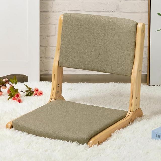 HollyHOME Foldable Tatami Chair, Upholstered Japanese Style Floor Chair, Wood Legless Back Rest Chair with Cushion, Accent Meditation Floor Seat for Bay Window, Living Room, Bedroom, Dark Grey
