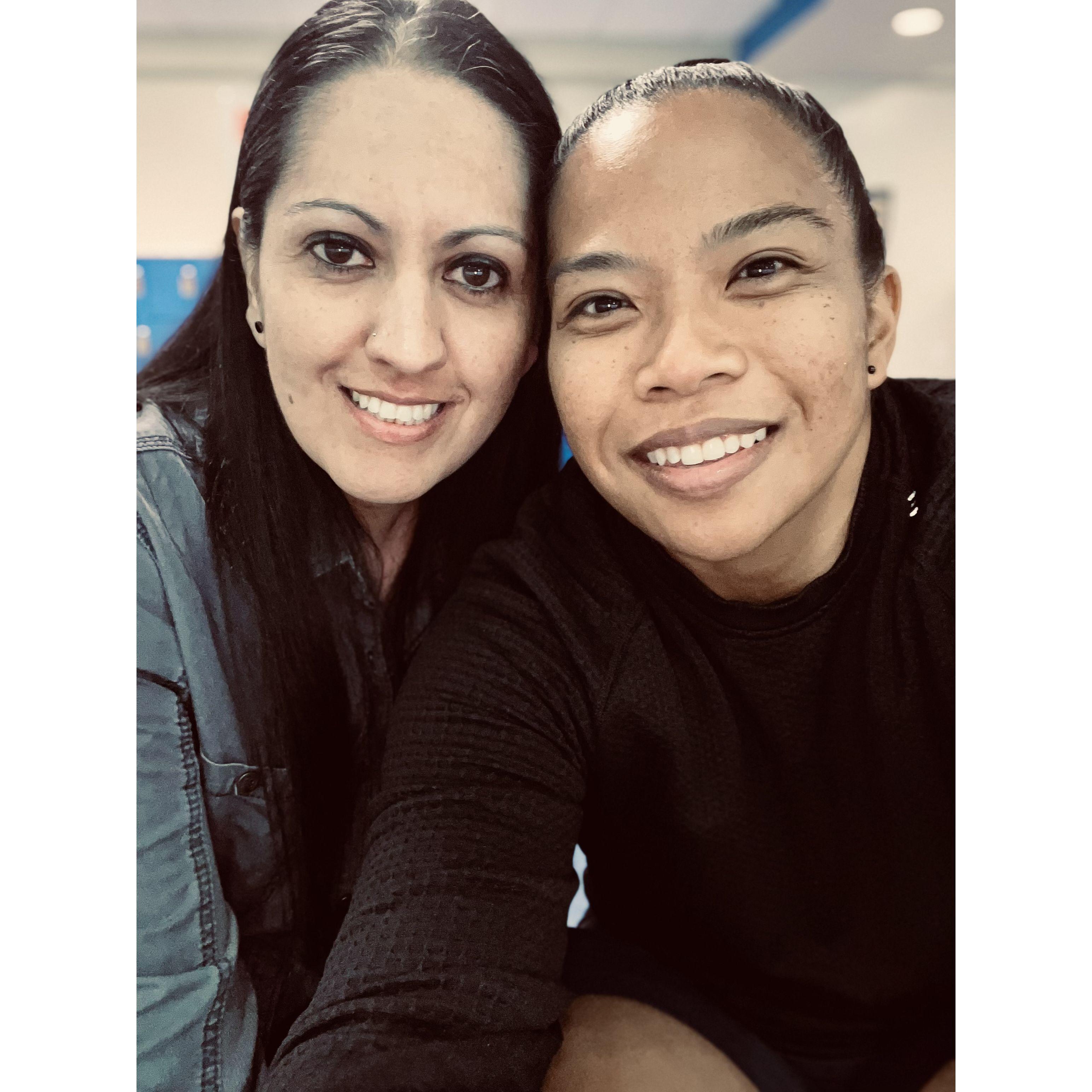 Our first selfie and our first hockey game.