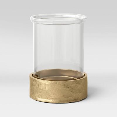 9" x 6" Glass and Metal Pillar Hurricane Candle Holder Gold - Threshold™