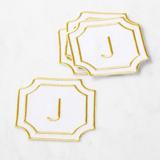 Cartouche Monogram Coasters, Set of 4, J