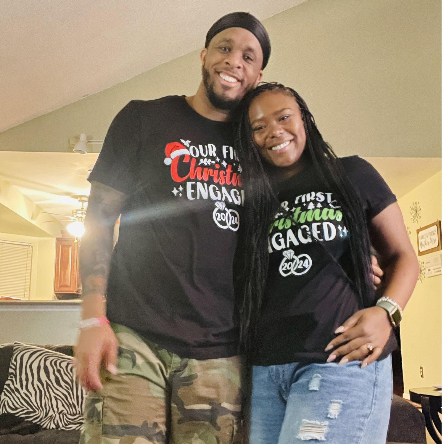 Matching "Our First Engaged Christmas" shirts?...Of course we will lol.