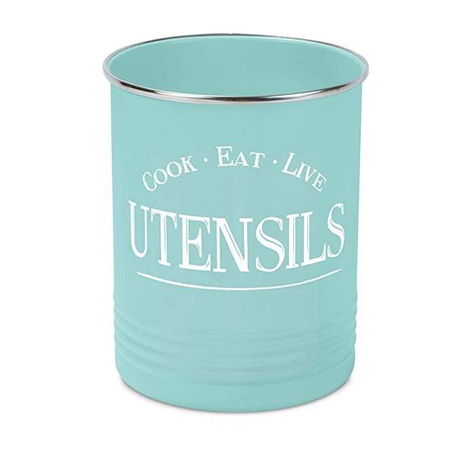 Walford Home Original Kitchen Utensil Holder Crock, Teal With Premium Padded Base - Vintage Farmhouse Home Kitchen Decor - Large Kitchen Tool Utensil Storage Caddy Organizer
