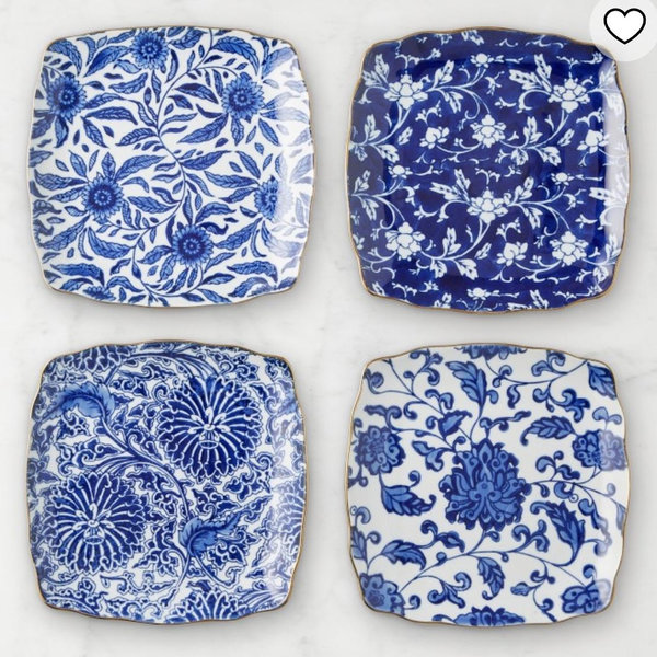 Marlo Thomas x Williams Sonoma Blue Floral Appetizer Plates, Set of 4
