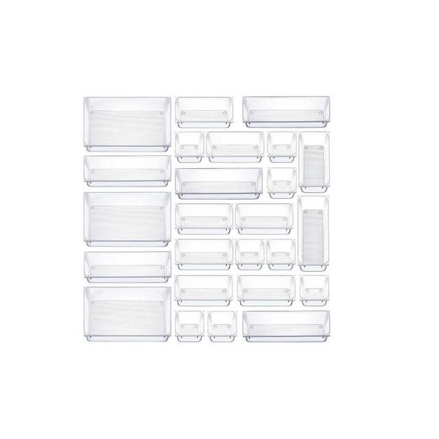 MPM 25pcs Drawer Organizer, 4 Sizes Clear Plastic Desk Divider Storage Bins, Multipurpose Trays, For Organization of Acc