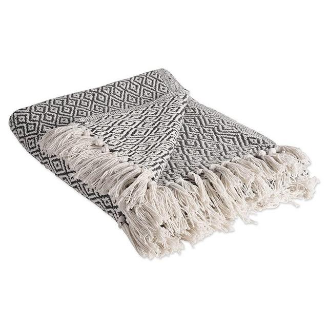 DII Rustic Farmhouse Cotton Diamond Blanket Throw with Fringe For Chair, Couch, Picnic, Camping, Beach, & Everyday Use , 50 x 60" - Fields of Diamond Mineral