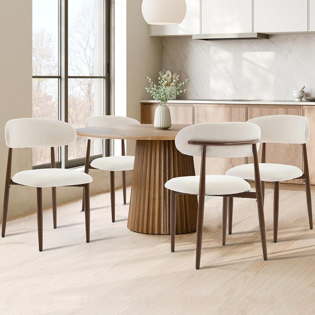 UVV Dining Chairs Set of 4, Metal Kitchen Chairs with Modern Fabric Upholstered for Dining Room, Beige