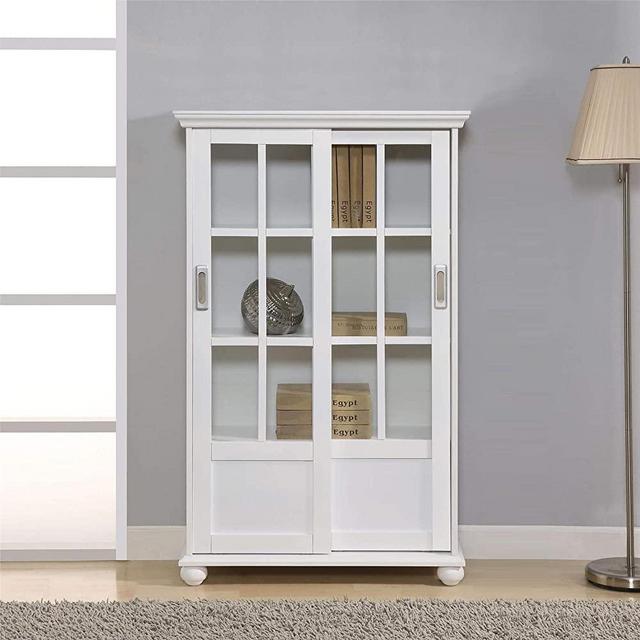 Ameriwood Home Aaron Lane Bookcase with Sliding Glass Doors, White White