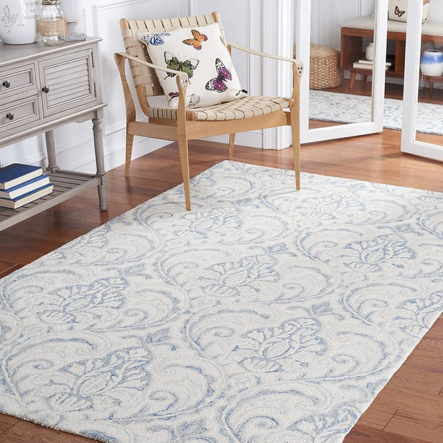 SAFAVIEH Micro-Loop Collection 6' x 9' IvoryBlue MLP532A Handmade Premium Wool Living Room Dining Bedroom Area Rug