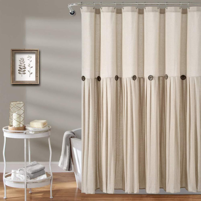 Lush Decor - 16T005779 Linen Button Shower Curtain, Dark Linen, 72" x 72"