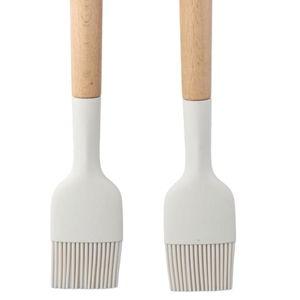 2Pcs Silicone Oil Brush with Wooden Handle,Durable Basting Brush Pastry Brush,Easy to Clean,White Food Brushes for Cooking Baking Grilling
