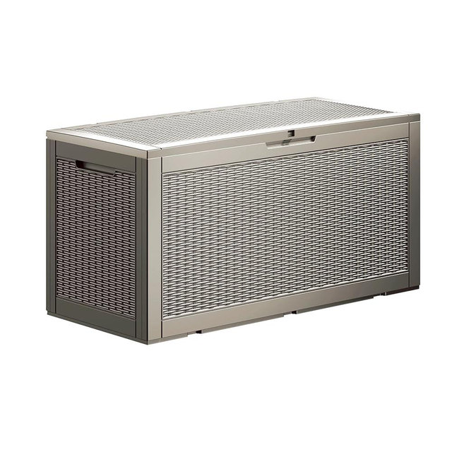 TARKARI 100 Gallon Lockable Resin Deck Box, Waterproof & UV-Resistant Outdoor Storage Box for Outdoor Cushion Storage, Garden Tools & Pool Accessories Storage, Gray