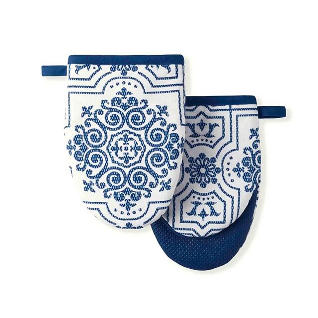 DII Nautical Blue Damask Oven Mitt and Potholder Set - 100% Cotton