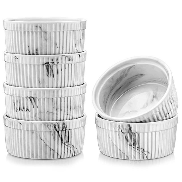 MALACASA 8 oz Ramekins, Ramekin Bowls for Porcelain Creme Brulee Ramekin Oven Safe, Ramekins for Baking, Souffle Dishes, Pudding and Cupcake, Set of 6, Marble Gray