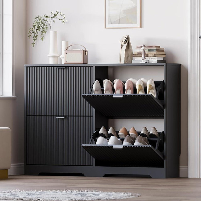 BORNOON Large Shoe Cabinet for Entryway, Shoe Rack Cabinet with 4 Flip Drawer and Adjustable Shelves for Small Apartment, Foyer