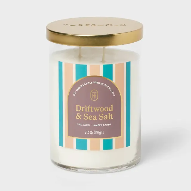 2-Wick Lidded Glass Jar Candle Driftwood and Sea Salt 21.5oz - Threshold™