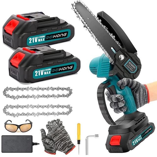 Mini Chainsaw 6-Inch with 2 Battery, Cordless power chain saws with Security Lock, Handheld Small Chainsaw for Wood Cutting Tree Trimming