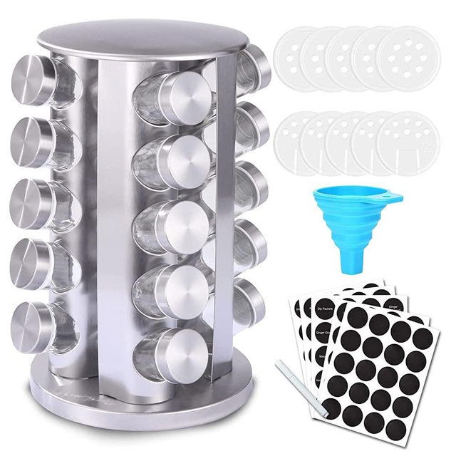 KALINCO Rotating Spice Rack Organizer, Revolving Spice Rack for Cabinet, Stainless Steel Spice Organizer with Jars(20-Jar)