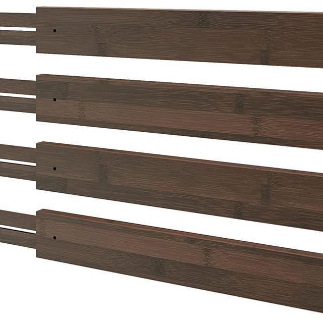 Bameos Drawer Divider,Expandable Bamboo Separators Adjustable Utensil Knife Fork Tool Kitchen Organizer, Clothes Fabric Drawer Organizer In Bathroom Bedroom Office, Cabinet Dresser Organizer 4-pack
