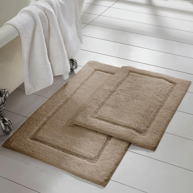 Modern Threads 2 Pack Slip Resistant Backing Bath Mat Set, Taupe