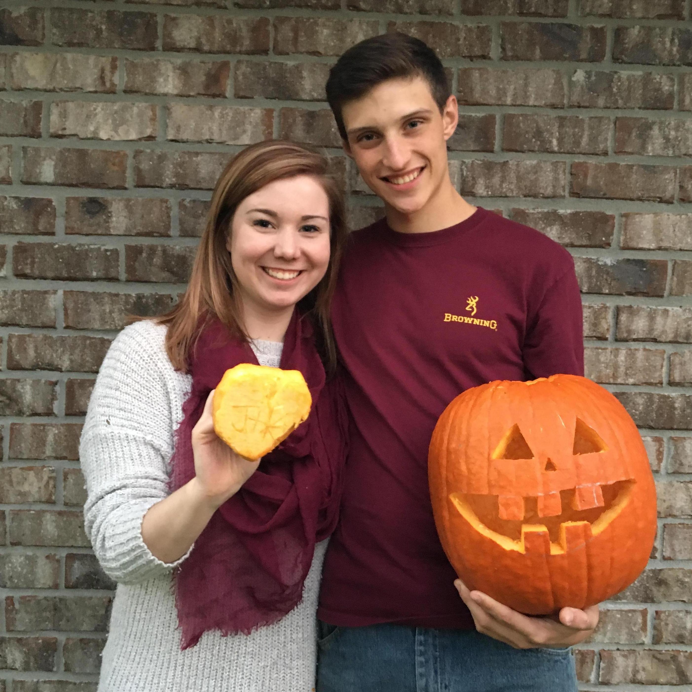 Jacob's first time carving a pumpkin!