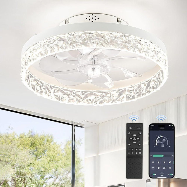 LEDIARY 15.7" Modern Ceiling Fans with Lights and Remote, Dimmable Low Profile Ceiling Fan, Flush Mount Ceiling Fan, Stepless Color Temperature Change and 6 Speeds - White